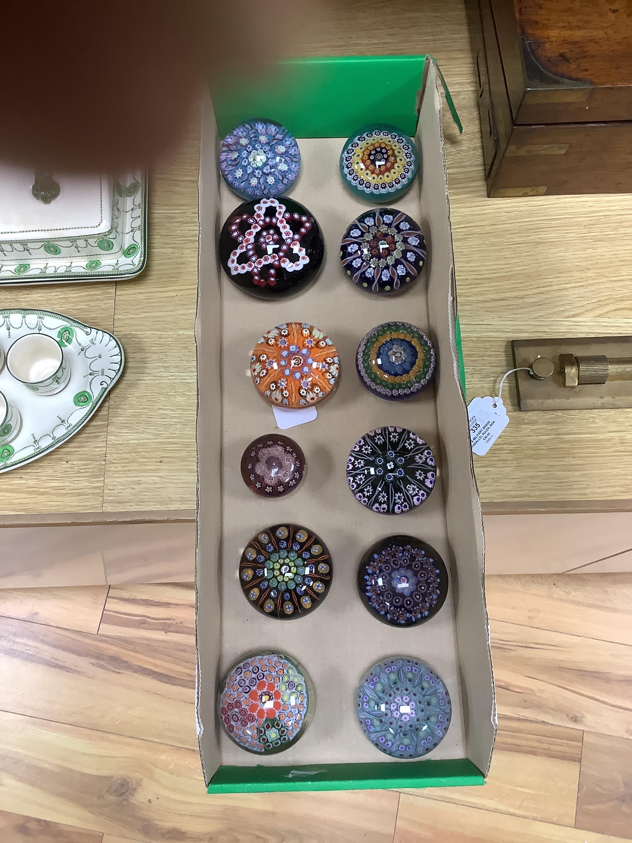 Twelve various mixed glass paperweights